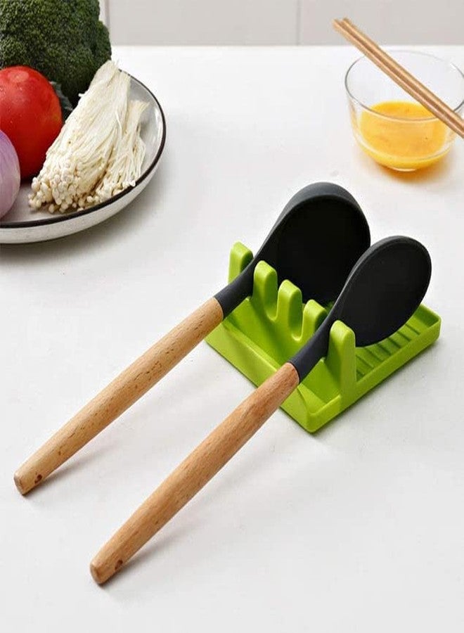 Bhuma Spoon Holder Spatula Holder for Kitchen Spoon Rest Cooking Utensil Plastic Stand Pan Cover Lid Rack Pot Clips Support Ladle Organizer Tool (Random Color, 1 Pc's) - Image 2